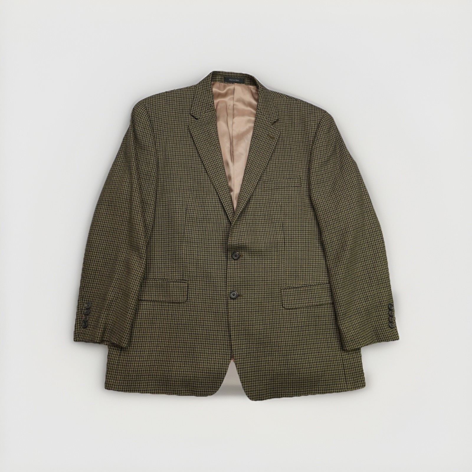 1990s Lauren Ralph Lauren Macys Mens 46r Brown Micro Checkered Suit Blazer Wool
